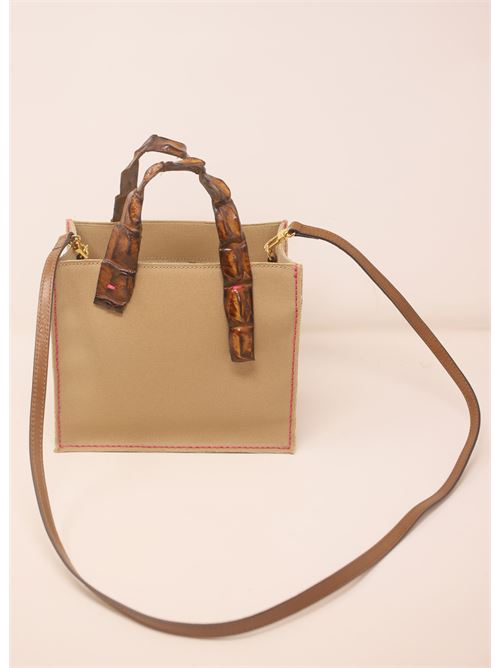 Canvas bag with brown crocodile handles Laboratorio Capri | GRETABABYCAMELCOGNAC